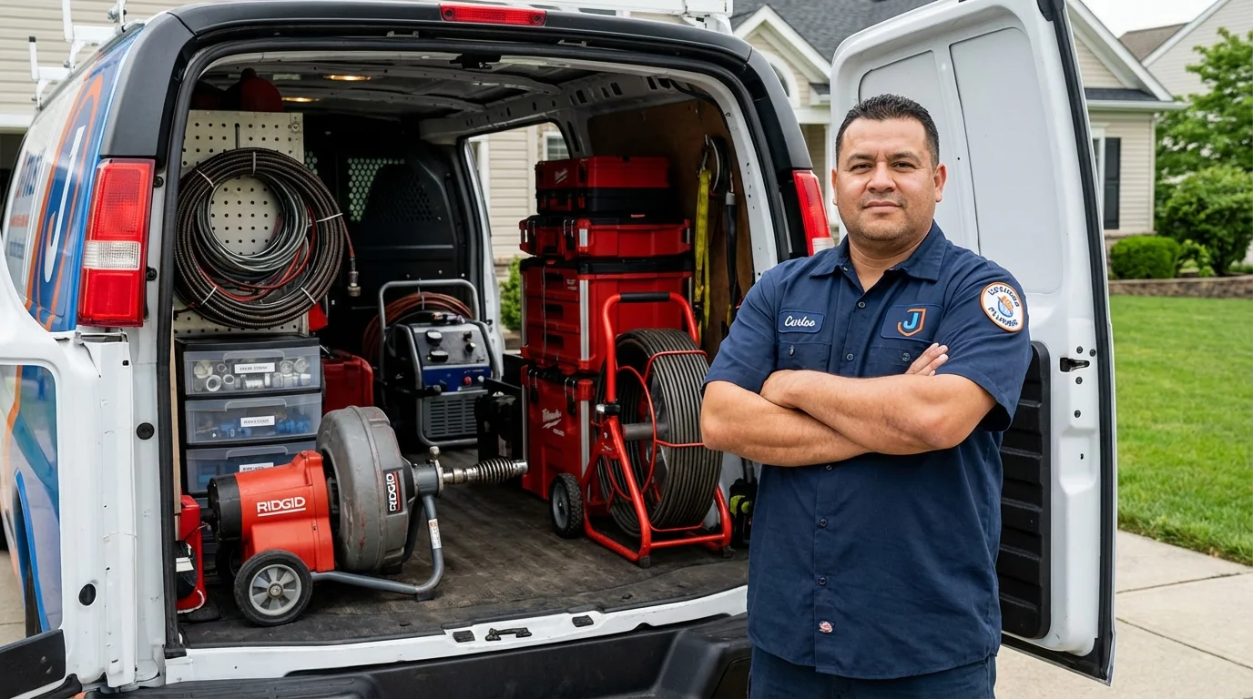 Professional drain cleaning equipment and Johns Plumbing LLC plumber in Markle