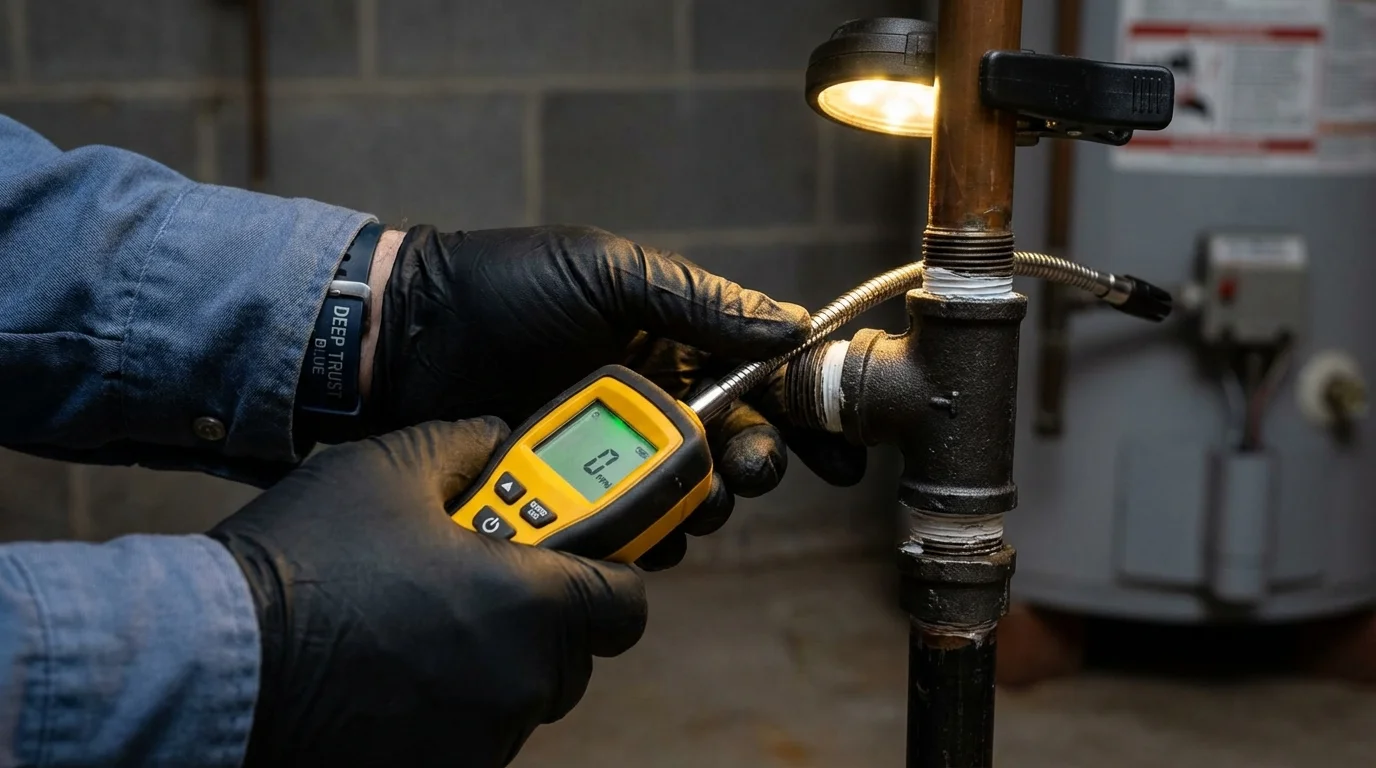 Gas leak detection with electronic sniffer by Johns Plumbing LLC in Markle
