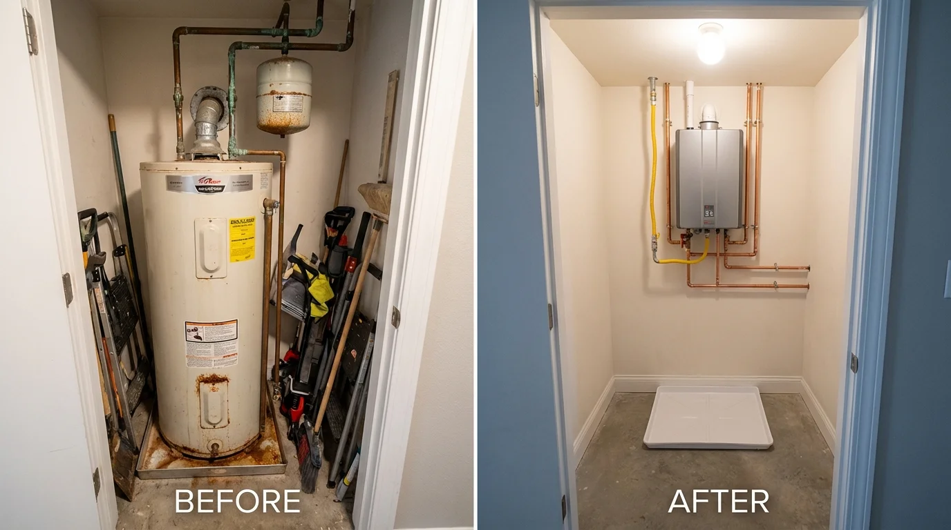 Tank water heater versus wall-mounted tankless unit comparison for Markle, IN homeowners